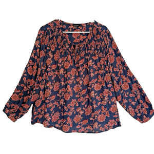 Lucky Brand Red Blue Floral Boho Peasant Blouse Top Size 2XL - Viscose -